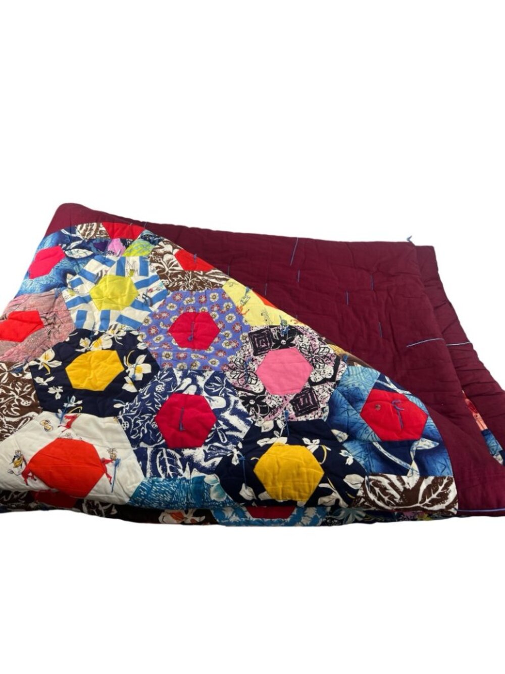 vtg Artizan Hand Tied Boho Luxe Patchwork Floral Blossom Quilt 60x70'' heavy - Picture 3 of 8